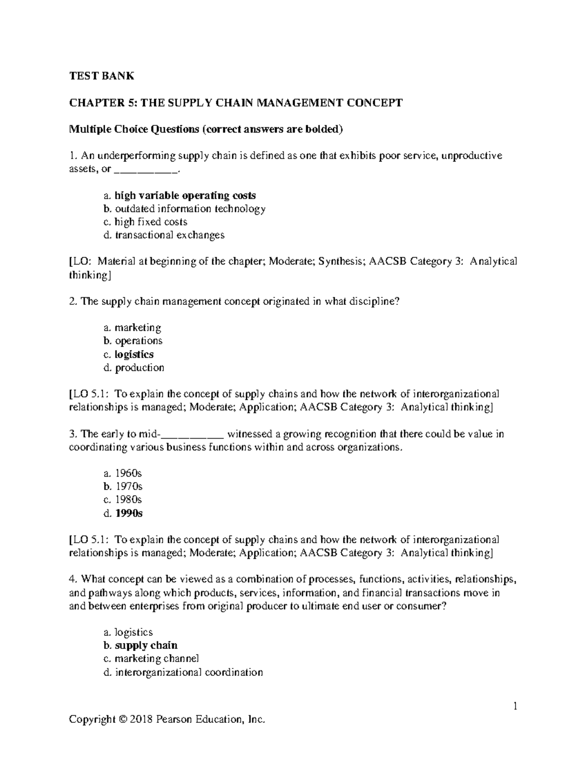 Chapter 5 - The SCM Concept - 1 TEST BANK CHAPTER 5: THE SUPPLY CHAIN ...