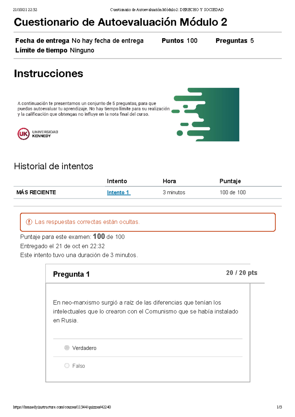 Cuestionario De Autoevaluación Módulo 2 Derecho Y Sociedad - 21/10/21 ...