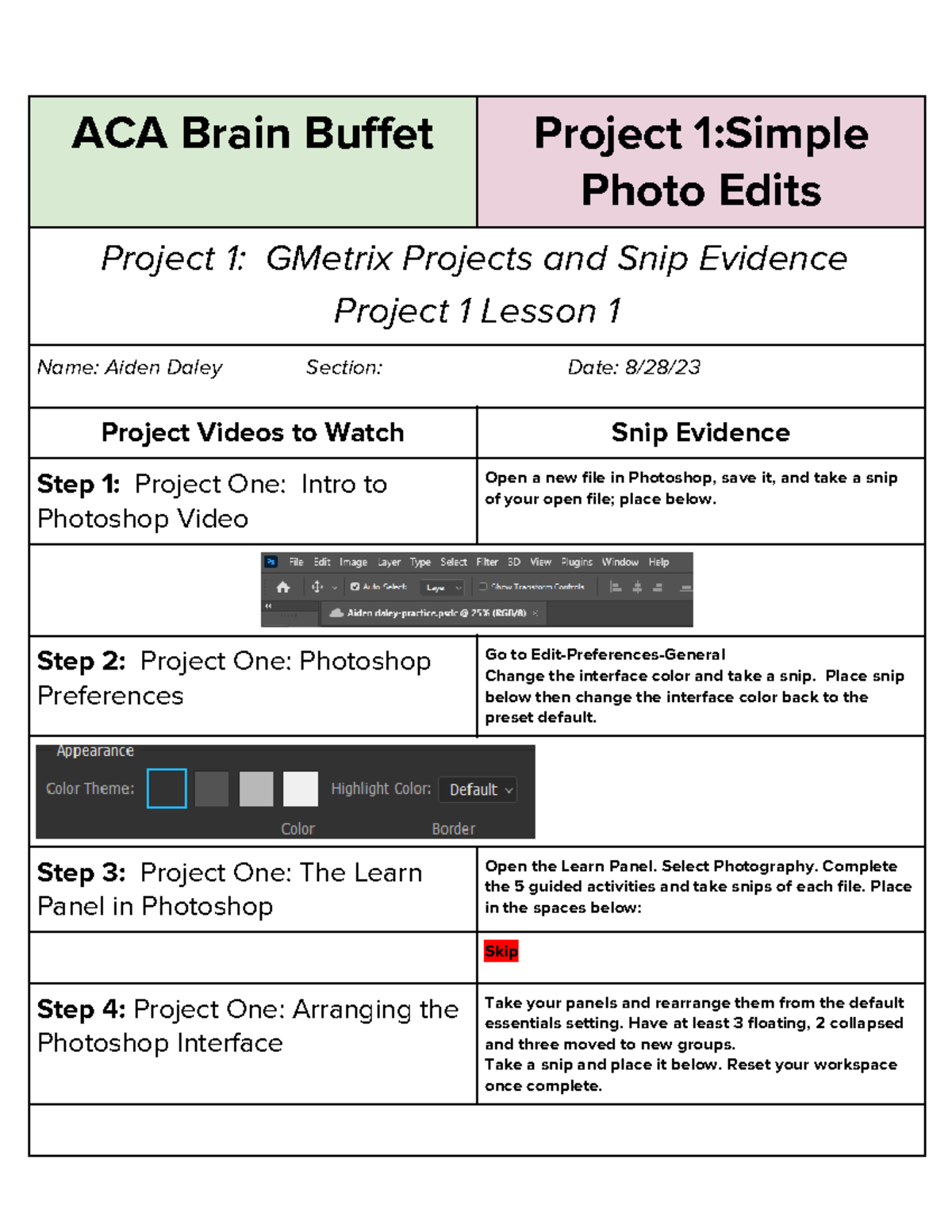 Copy of 2021 Gmetrix PS ACA Brain Buffet Project 1 Lesson 1 - ACA Brain ...
