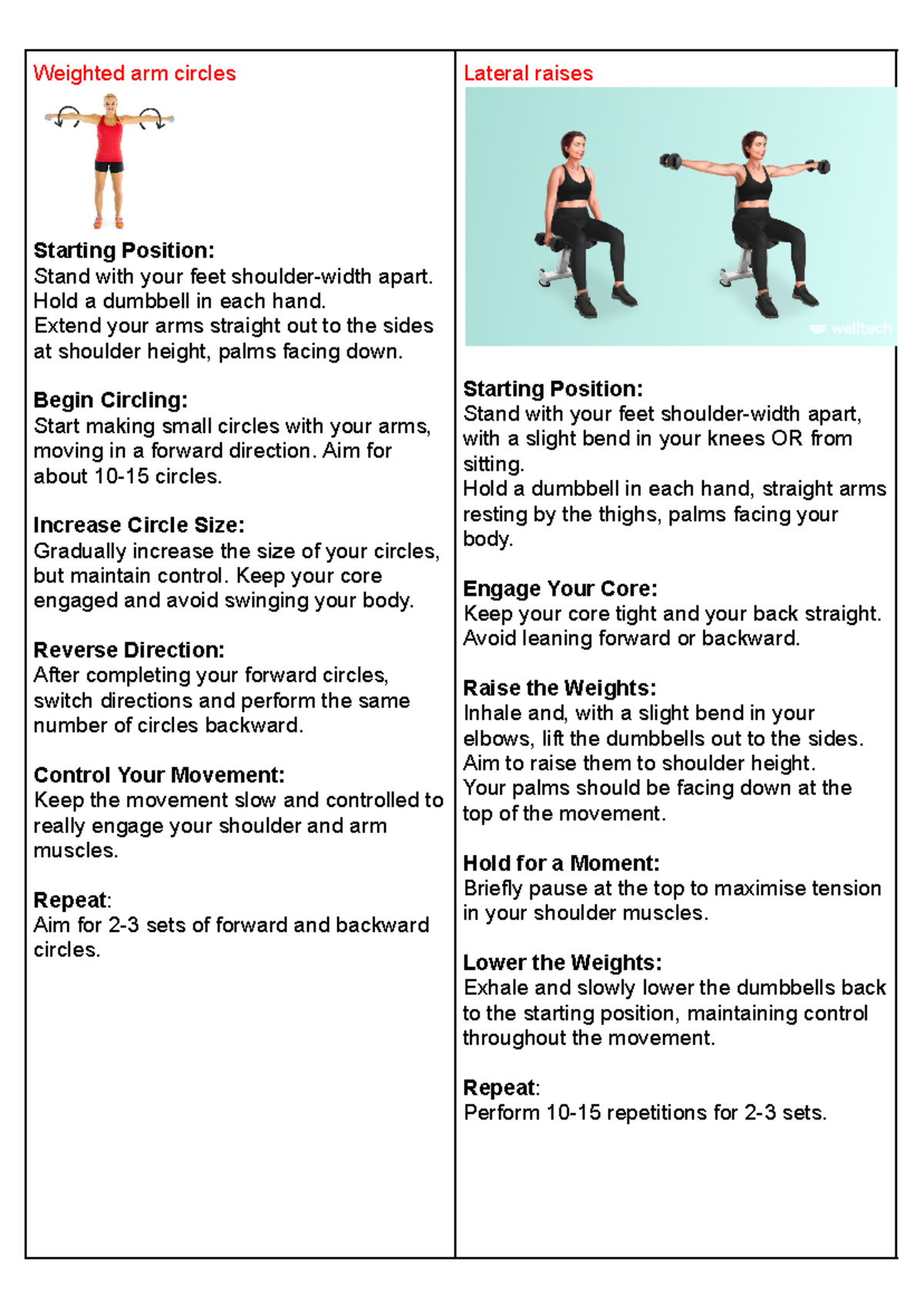 Workout program - Weighted arm circles Starting Position: Stand with ...