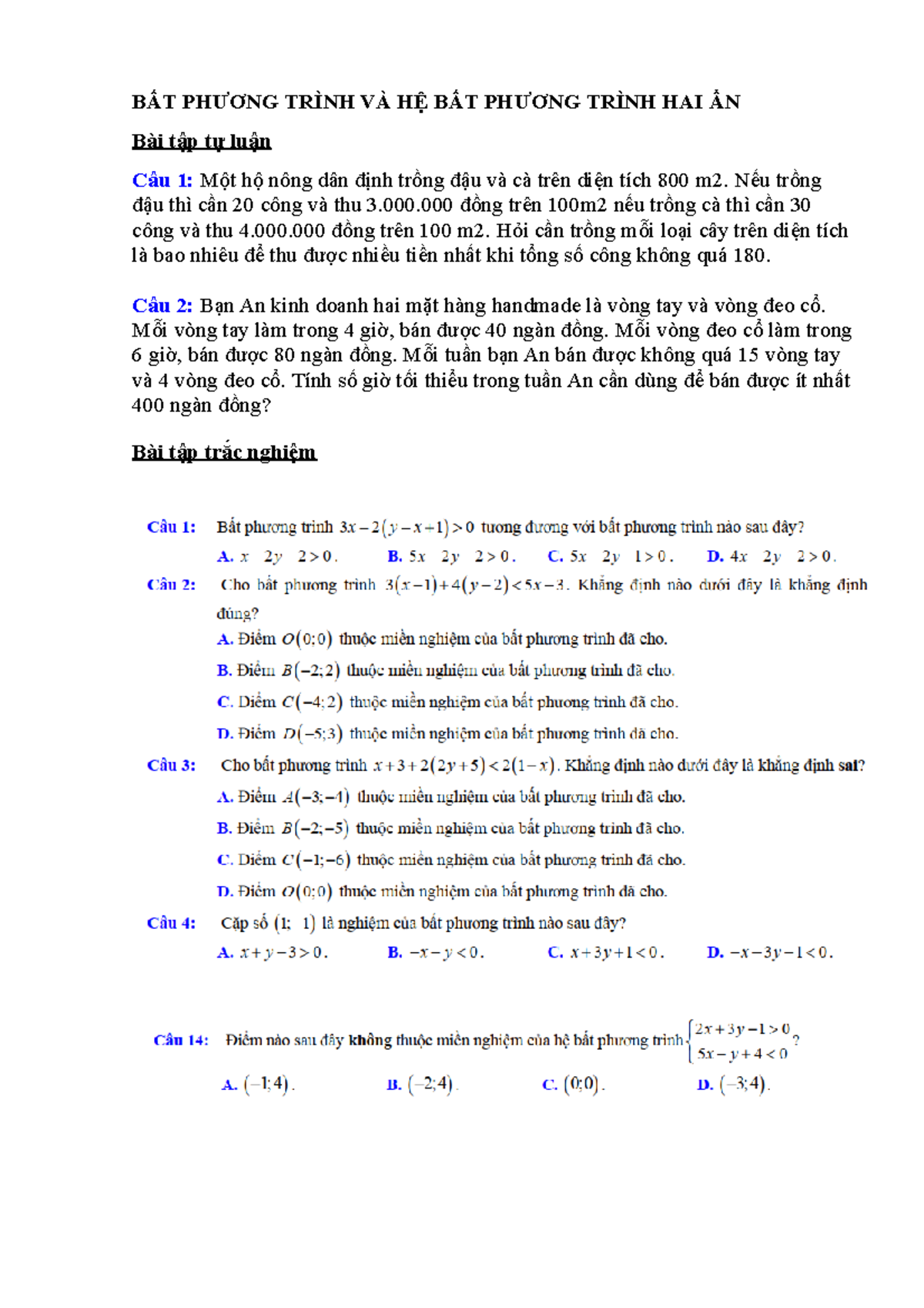 BTVN - BẤT PHƯƠNG Trình VÀ HỆ BẤT PHƯƠNG Trình HAI ẨN - BẤT PHƯƠNG ...