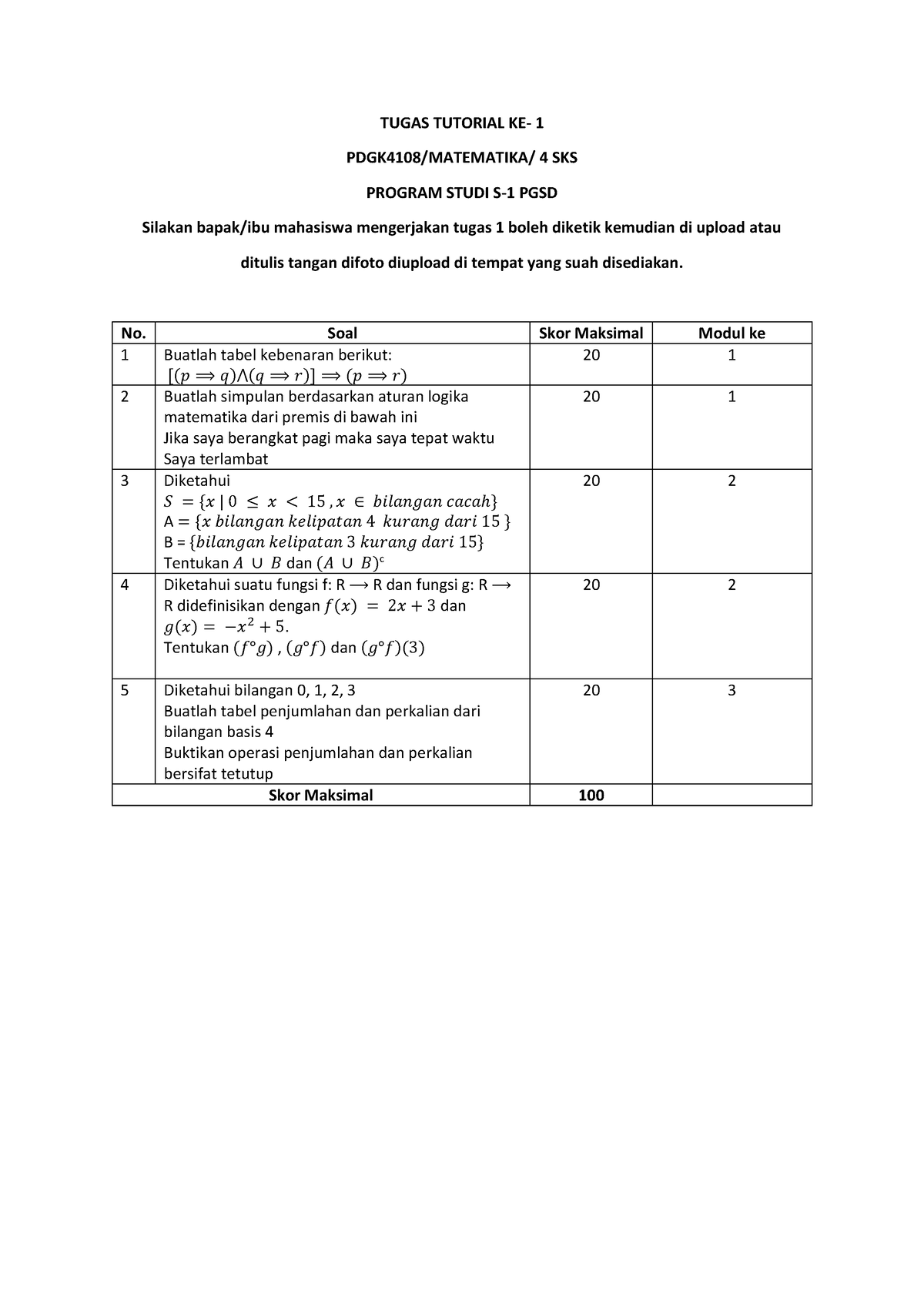 Tugas Tutorial KE 1 PDGK4108 - TUGAS TUTORIAL KE- 1 PDGK4108/MATEMATIKA ...