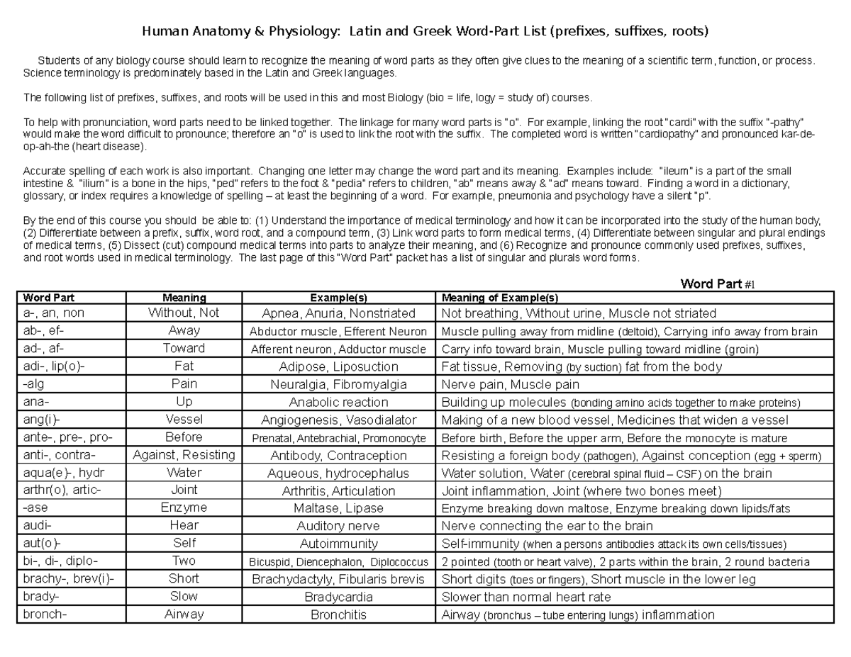 Anatomy and Physiology basics terms - Human Anatomy & Physiology: Latin ...
