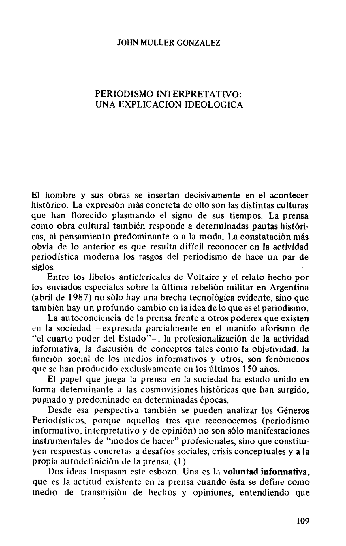 Lectura Periodismo Interpretativo. UNA Explicación Ideológica - JOHN ...