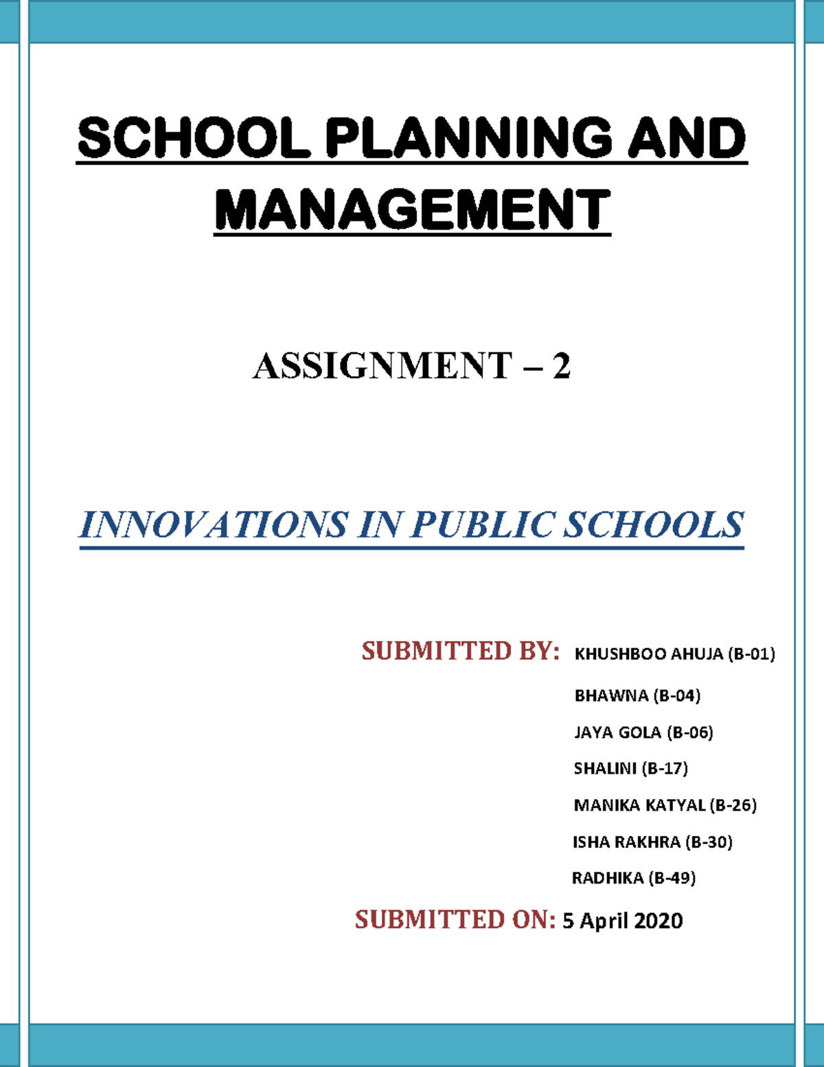 Innovations In Public Schools - School Planning And Management 