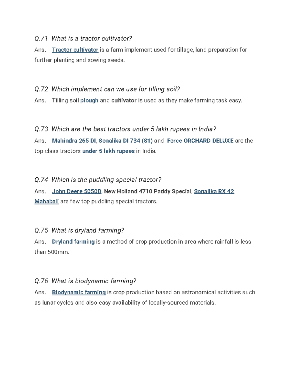 Agriculture notes 3^ - Q What is a tractor cultivator? Ans. Tractor ...