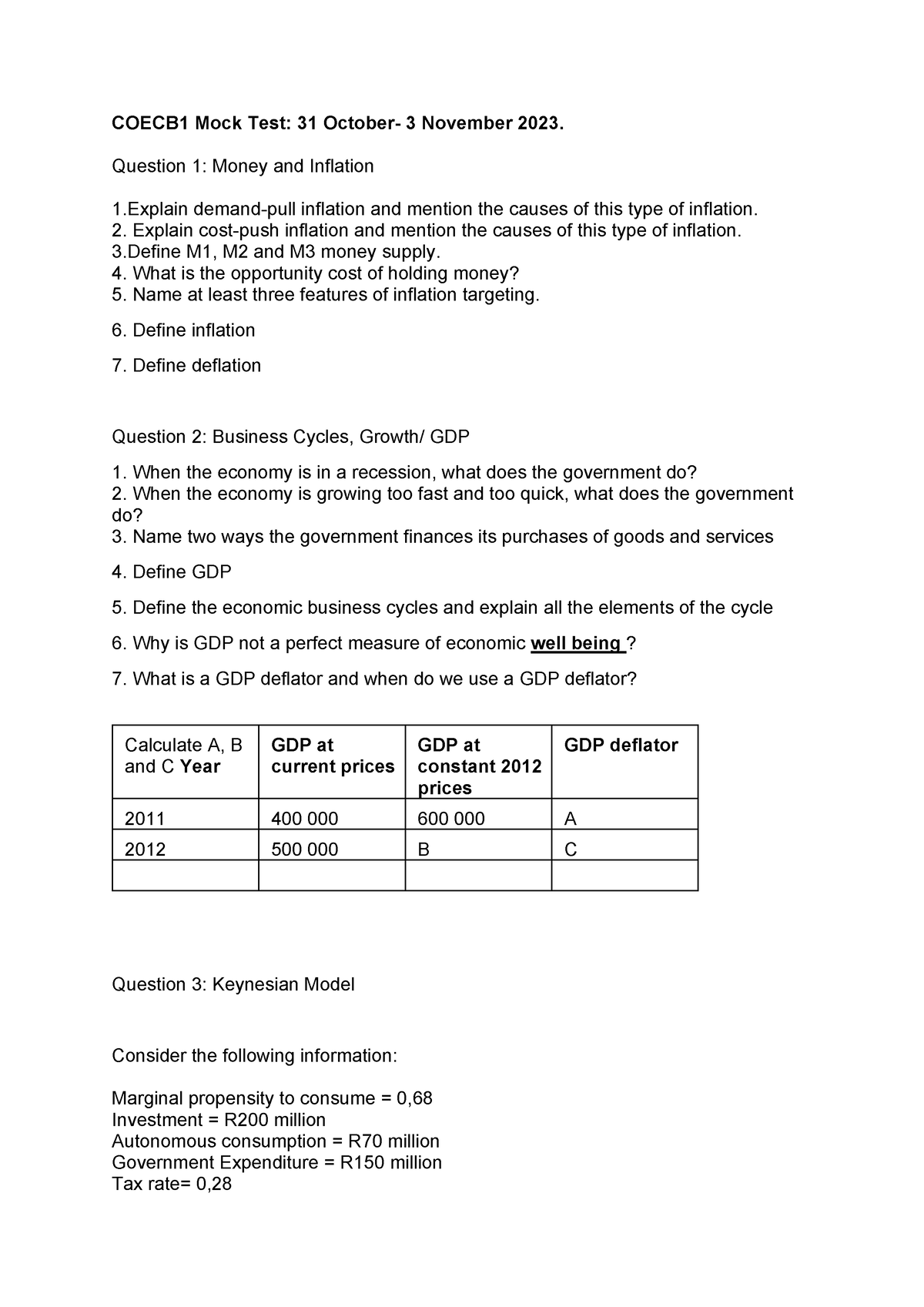 MOCK Test Questions - COECB1 Mock Test: 31 October- 3 November 2023 ...