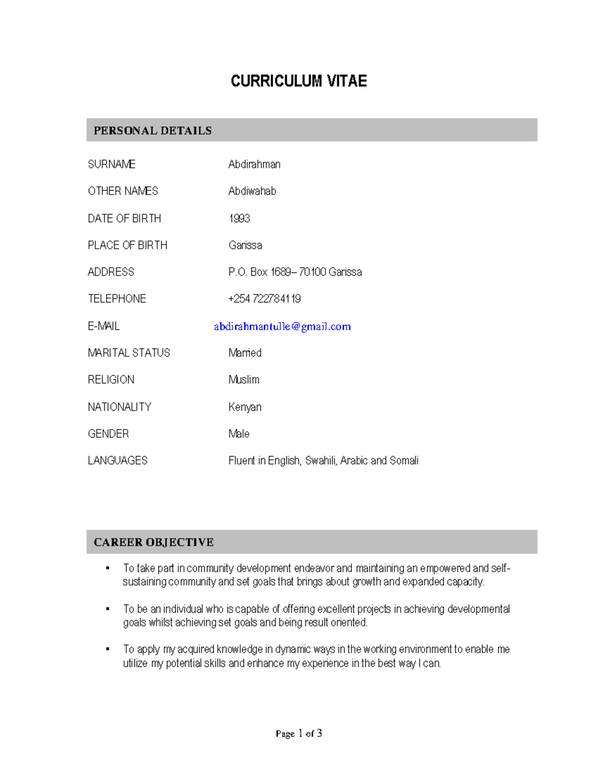 CV Edited copy - Diploma in information technology - Page 1 of 3 ...