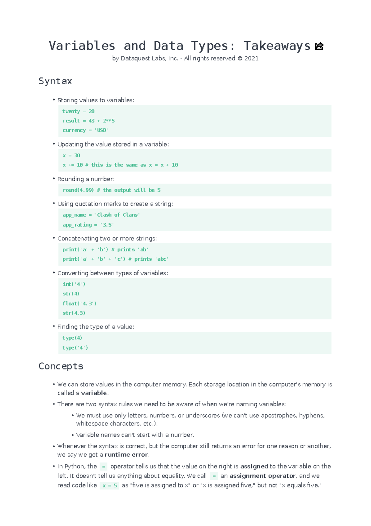 Mission 200 variables and data types takeaways - Variables and Data ...