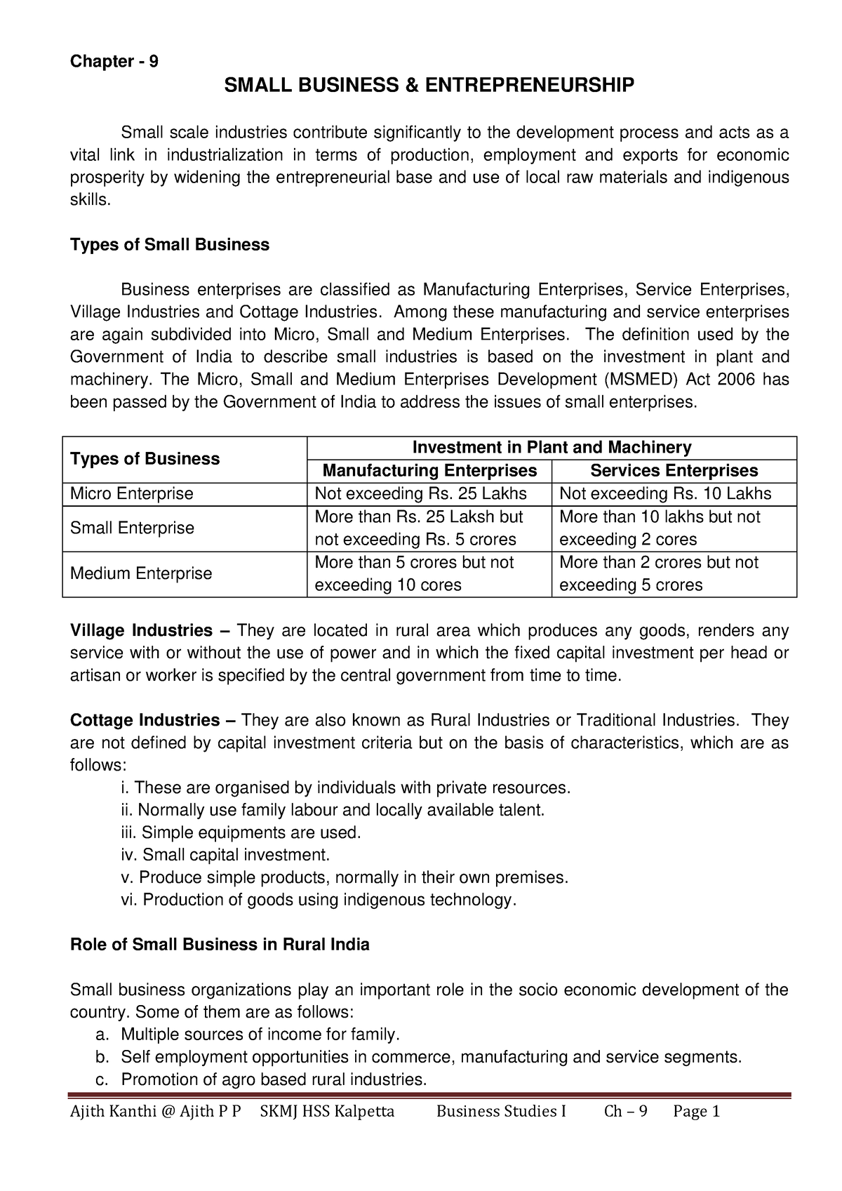 Ch - 9 Small Business & Entrpreneurship 1 - Chapter - 9 SMALL BUSINESS ...