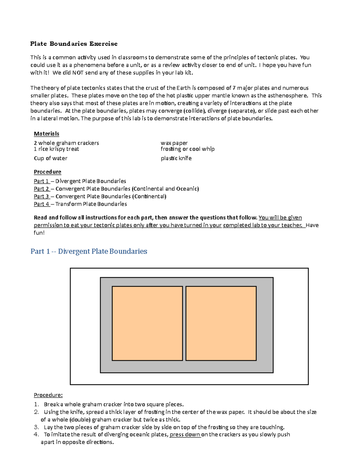 Graham Cracker Plates Lab 2 - Plate Boundaries Exercise This Is A ...