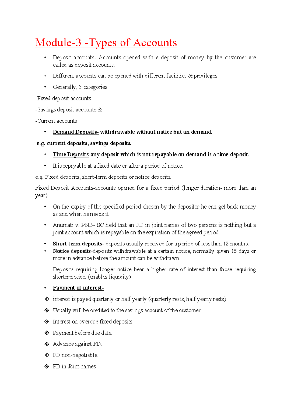 Module 3 class notes Module3 Types of Accounts Deposit accounts Accounts opened with a