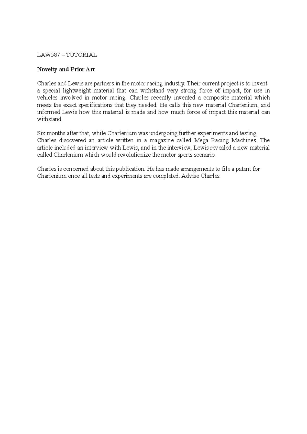 LAW587tut(past year)novelty LAW587 TUTORIAL Novelty and Prior Art