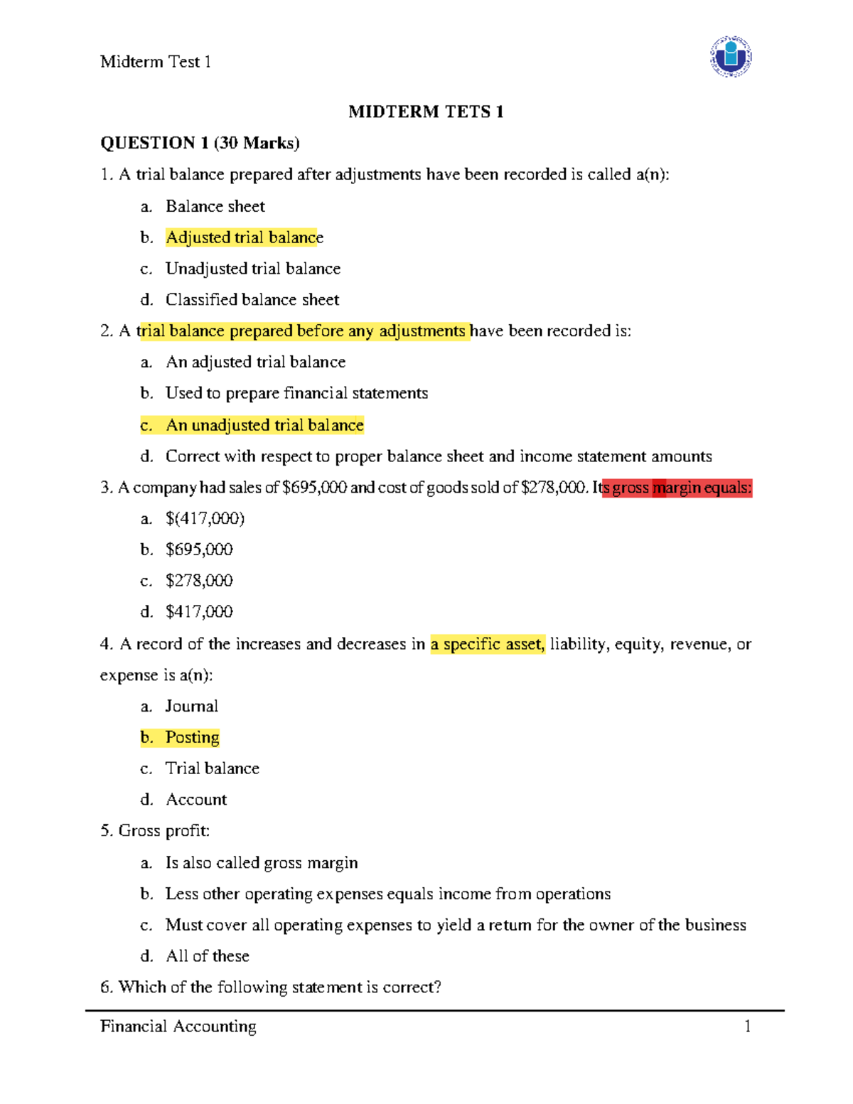 Midterm Test 1 - Summary Financial Accounting - Midterm Test 1 MIDTERM ...