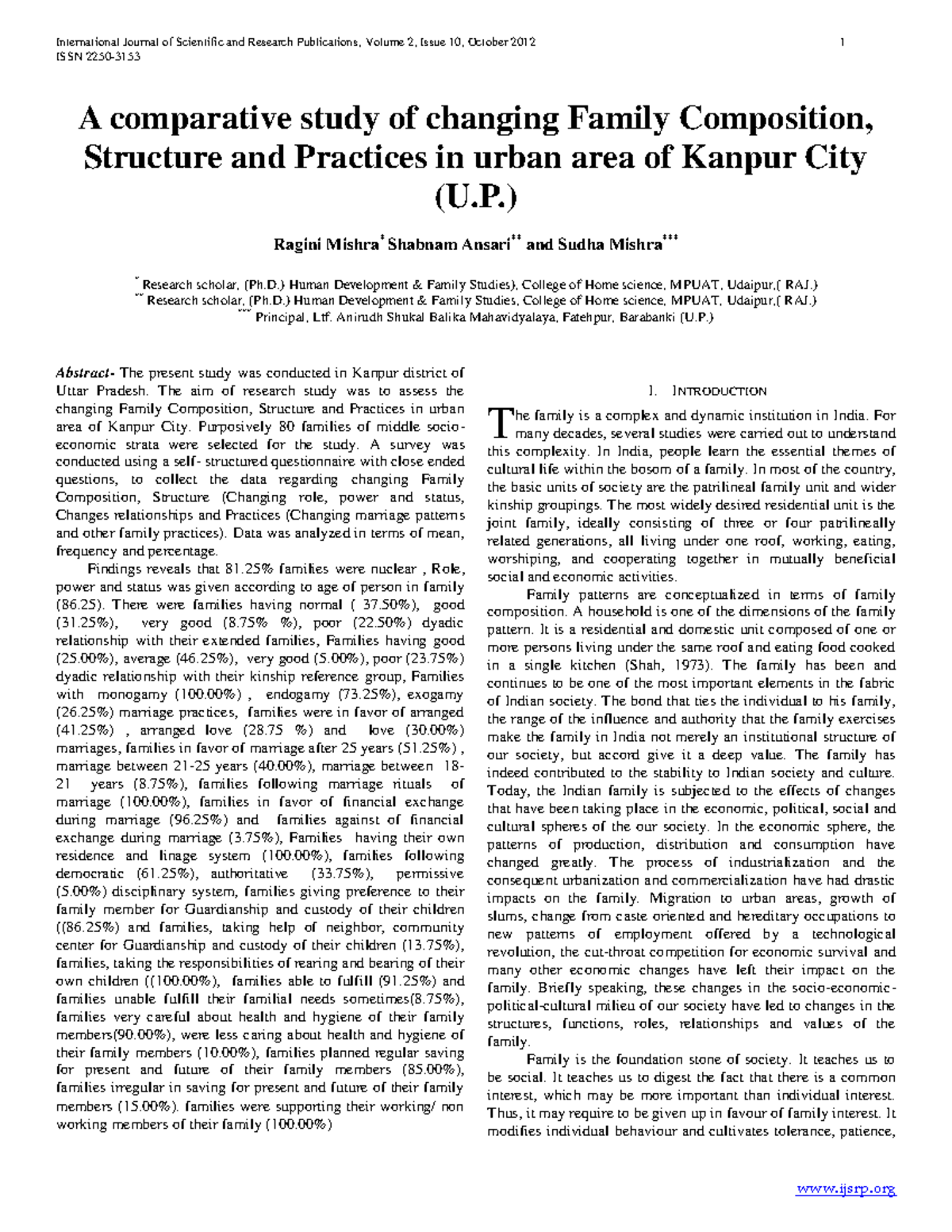 A comparative study of changing Family Composition, Structure and ...