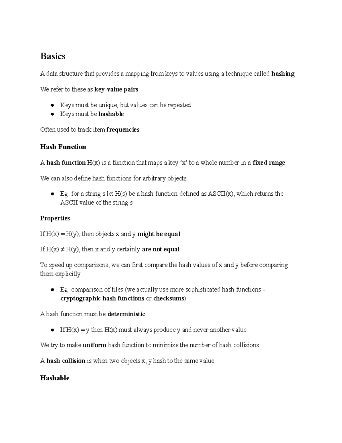 Hash Tables Professor Hilfinger Basics A data structure that