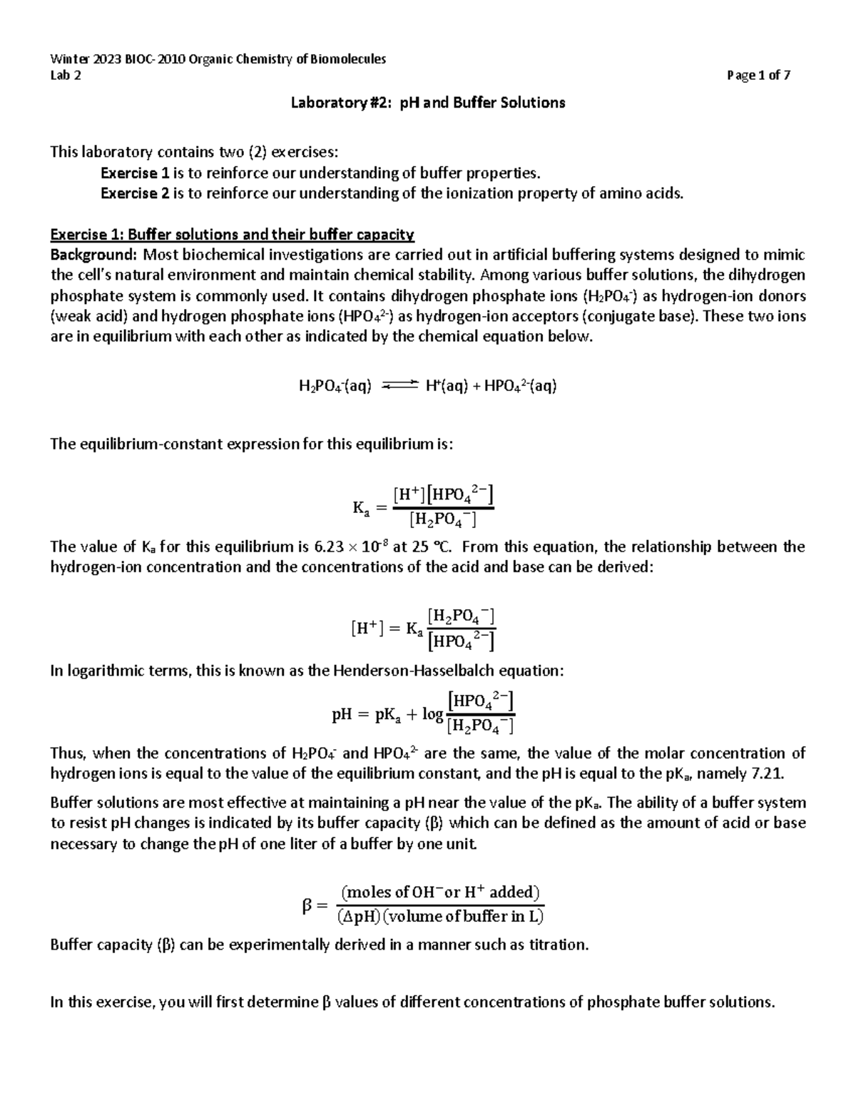 Lab 2 lab 2 Lab 2 Page 1 of 7 Laboratory 2 pH and Buffer