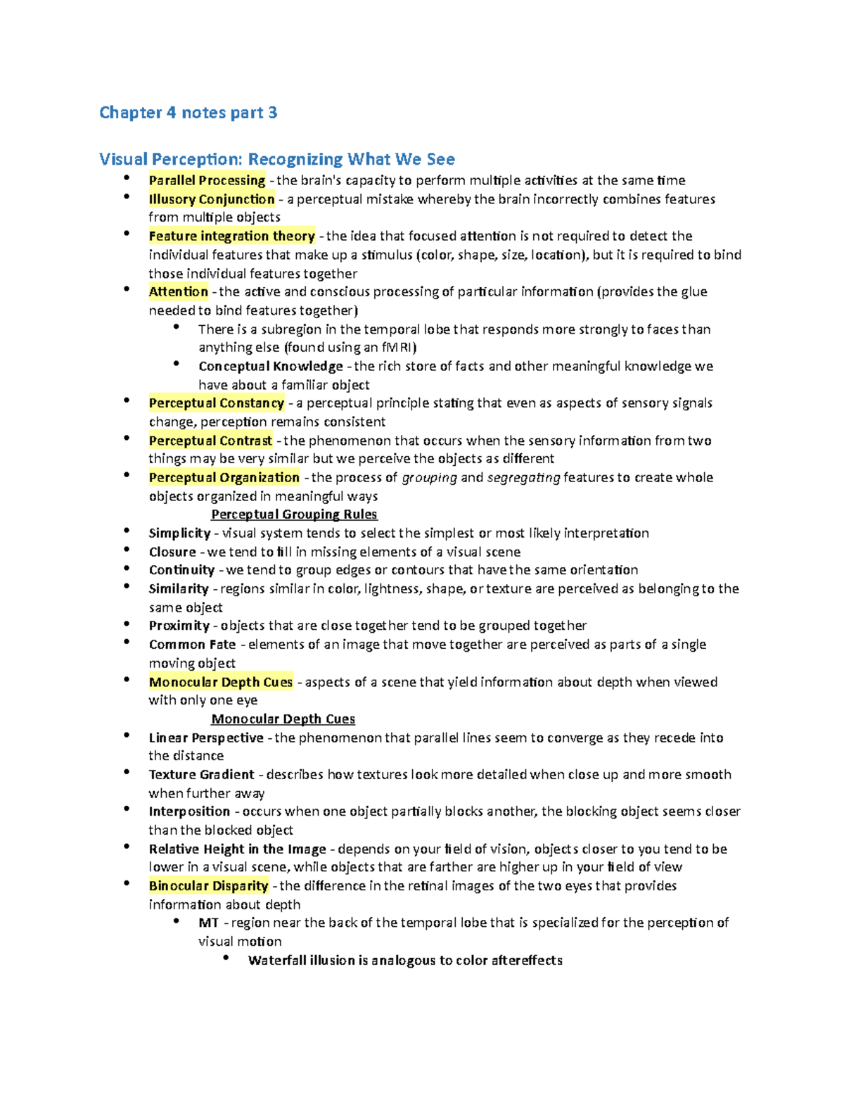 Chapter 4 notes part 3 Chapter 4 notes part 3 Visual Perception