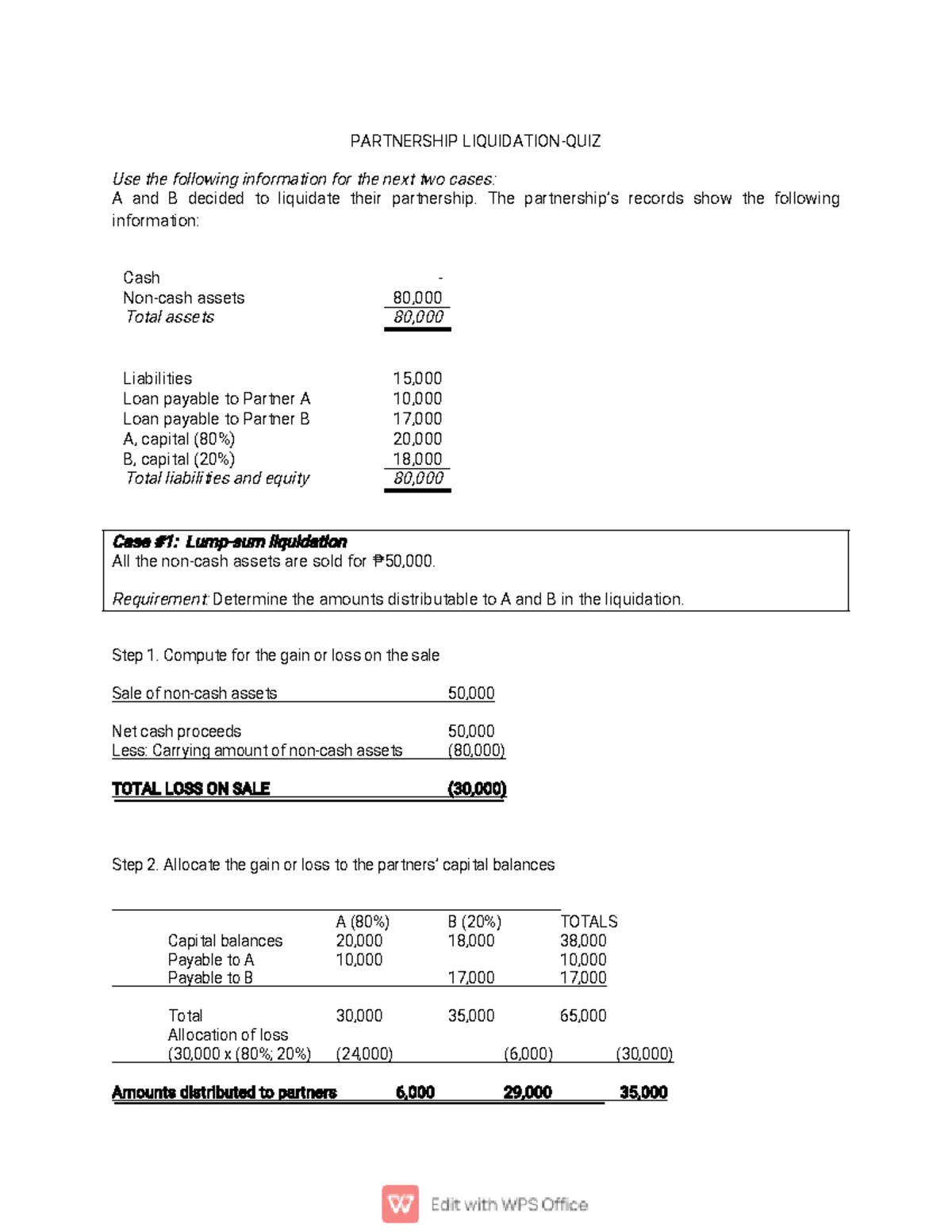 Partnership Liquidation QUIZ 1 - PARTNERSHIP LIQUIDATION-QUIZ Use The ...