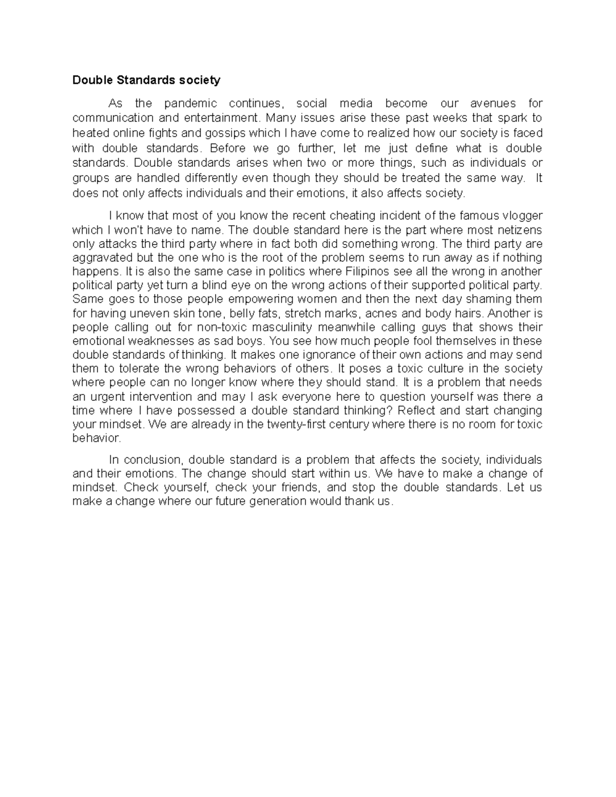 Double standards - Speech - Double Standards society As the pandemic ...