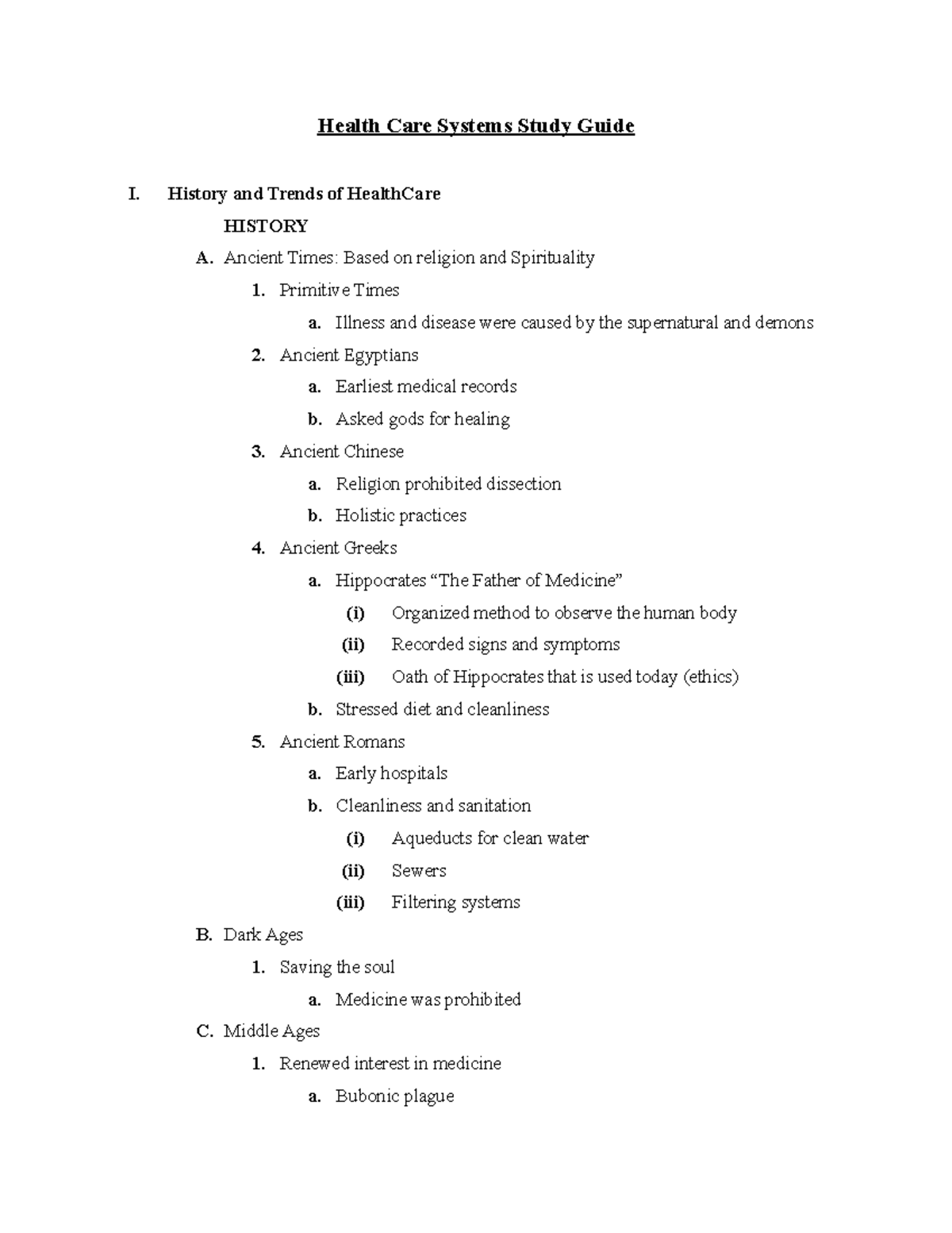 Health Care Systems Study Guide - History and Trends of HealthCare ...