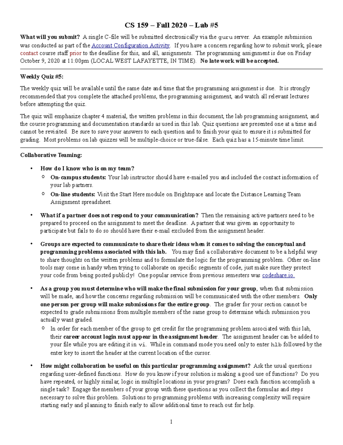 Lab05 - Lab 5 Instructions - CS 159 – Fall 2020 – Lab What Will You ...