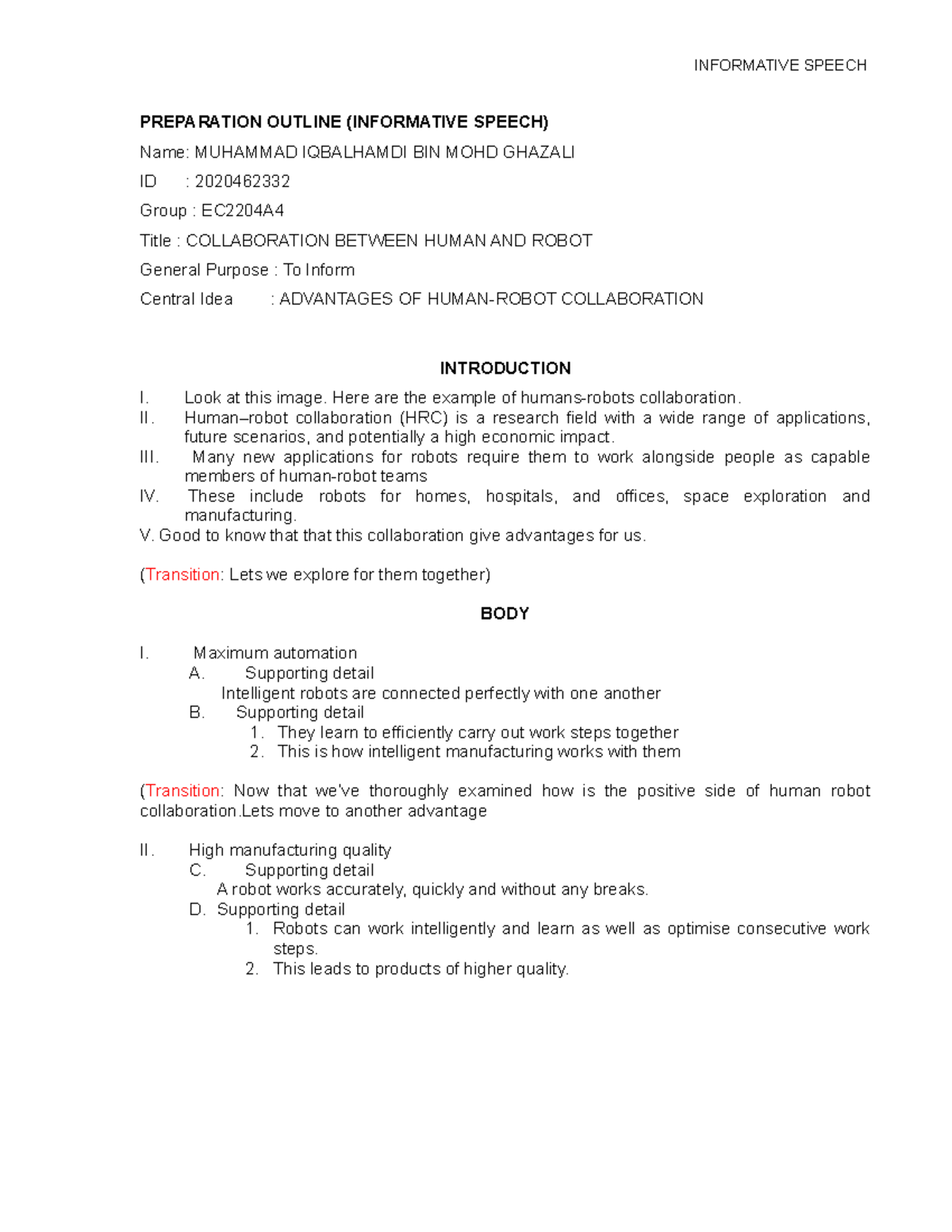 ELC590 IS Outline Template (MAR 22) INFORMATIVE SPEECH PREPARATION