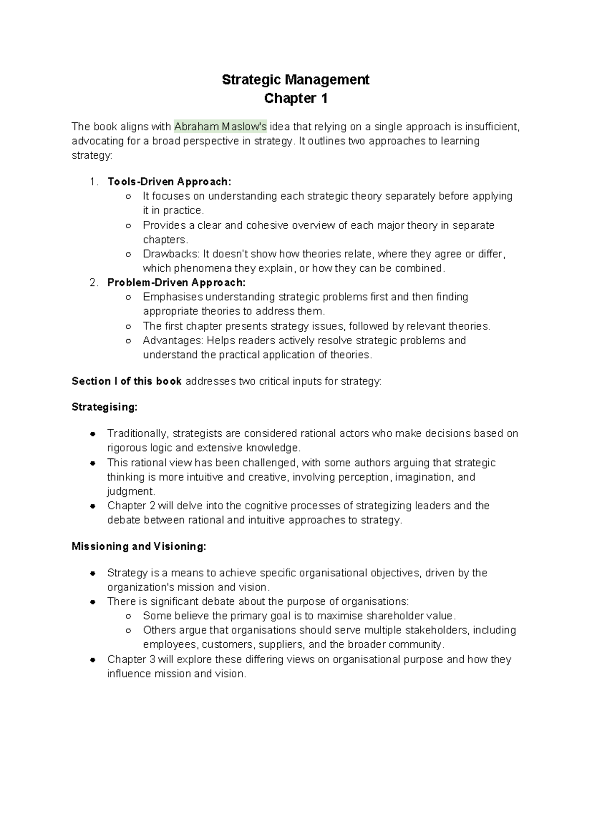Strategic Management chapter 1 notes - Strategic Management Chapter 1 ...
