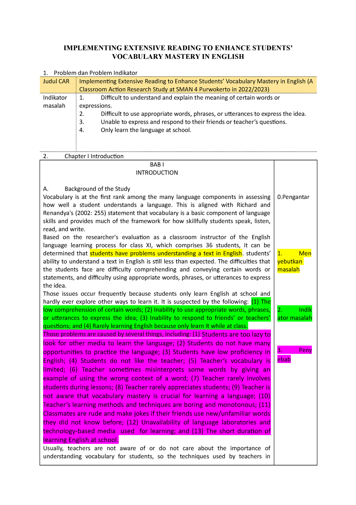 Implementing Extensive Reading TO Enhance Students’ Vocabulary Mastery ...