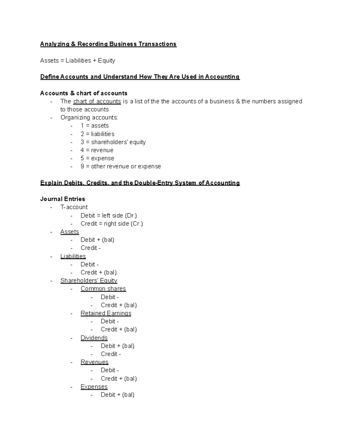 Chapter 2 Analyzing and Recording Business Transactions Define