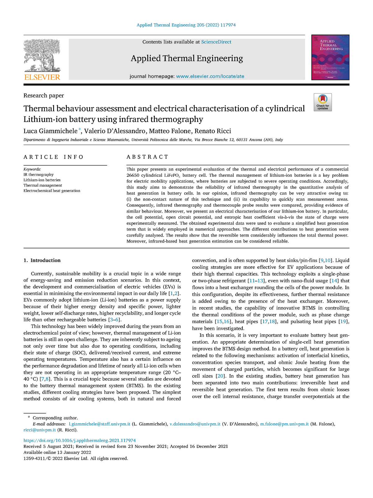 Thermal Behaviour Assessment And Electrical Characterisation Of A ...