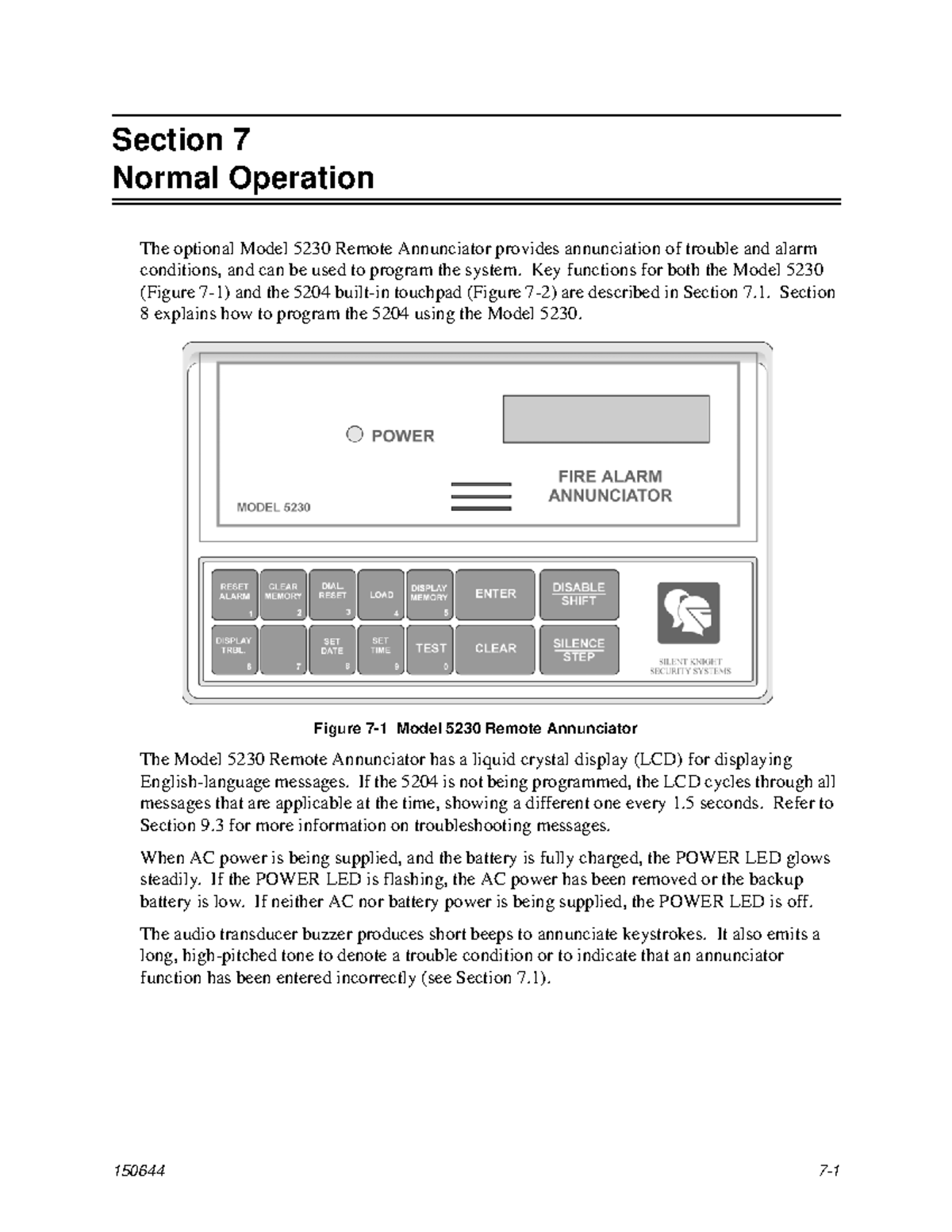 Silent Knight 5204 User Mannual Section 7 Normal Operation The