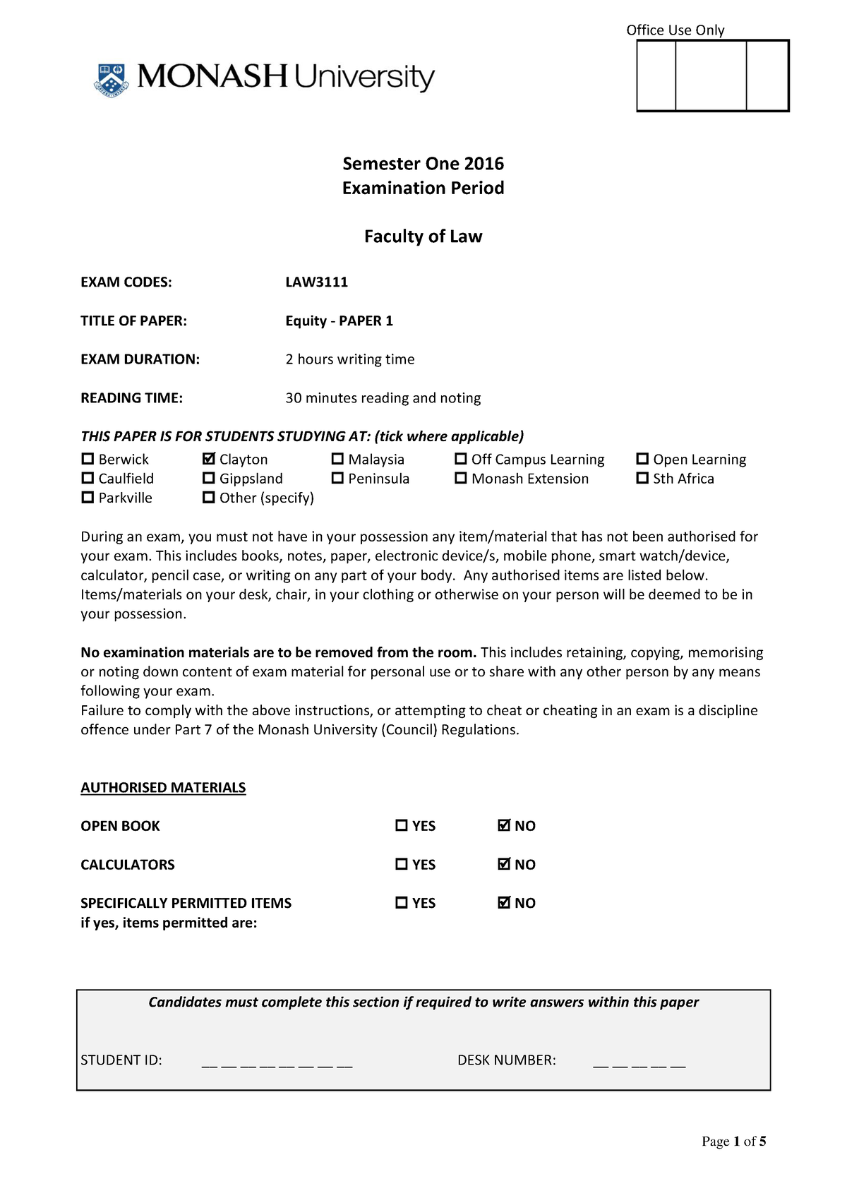 2016-s1-equity-exam-office-use-only-semester-one-2016-examination