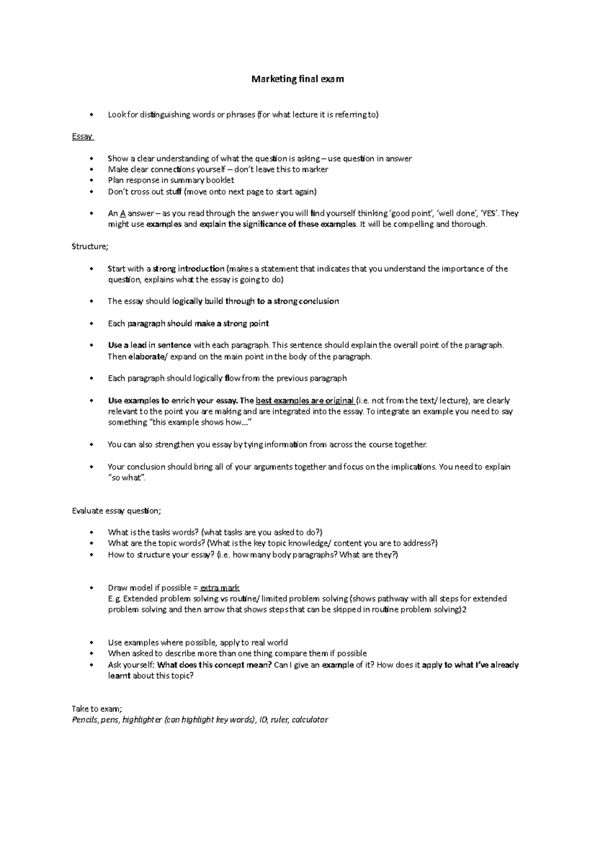 Marketing final exam - They might use examples and explain the ...
