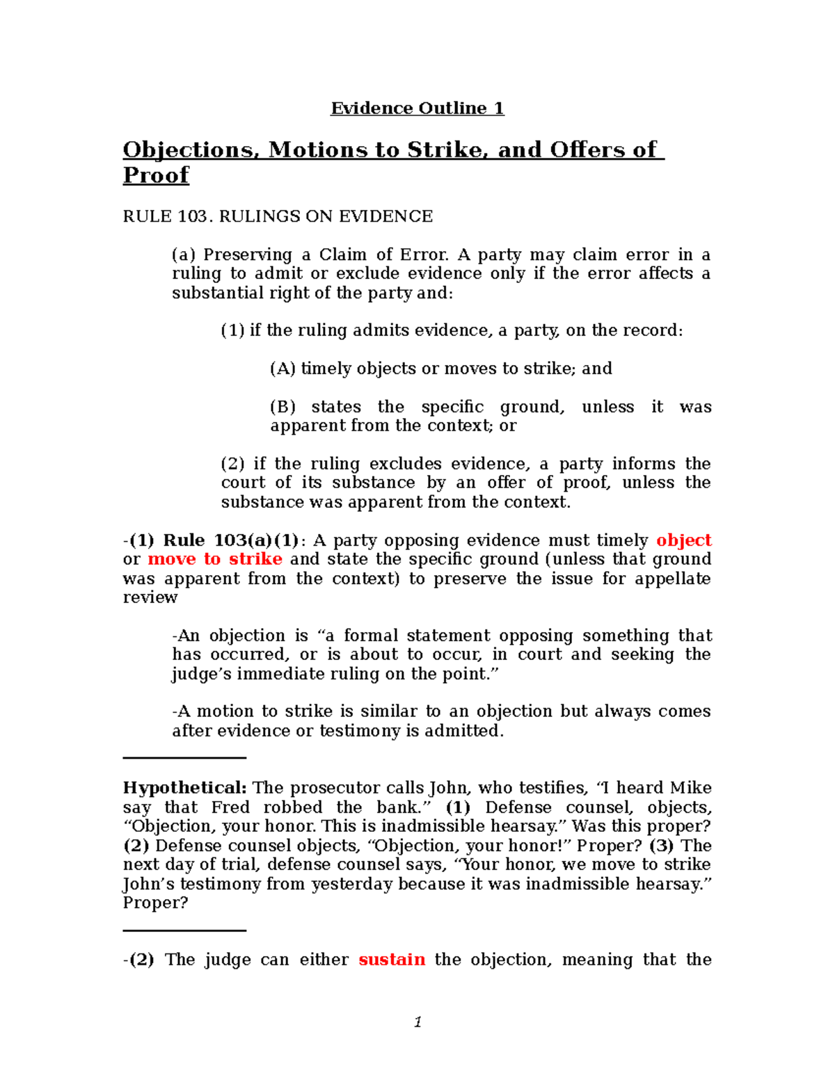 Evidence Outline - Professor Miller - Spring 2021 - Evidence Outline 1 ...