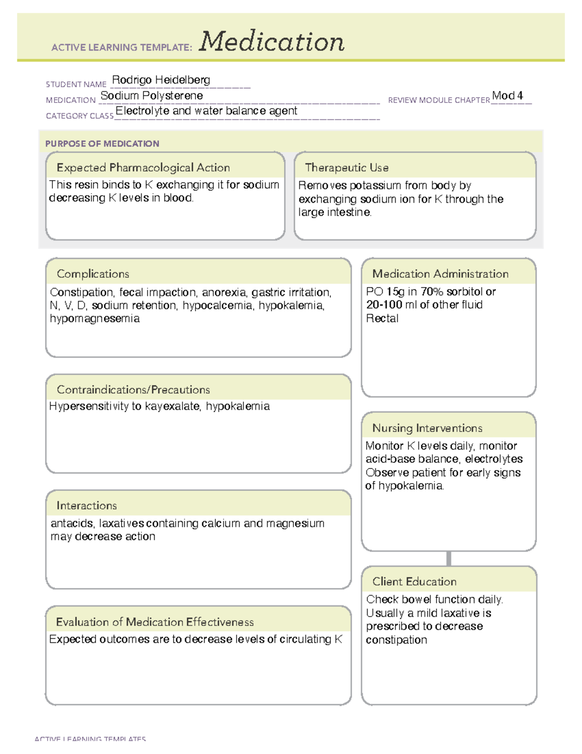 Polysterene - ATI High Acuity medication - ACTIVE LEARNING TEMPLATES ...