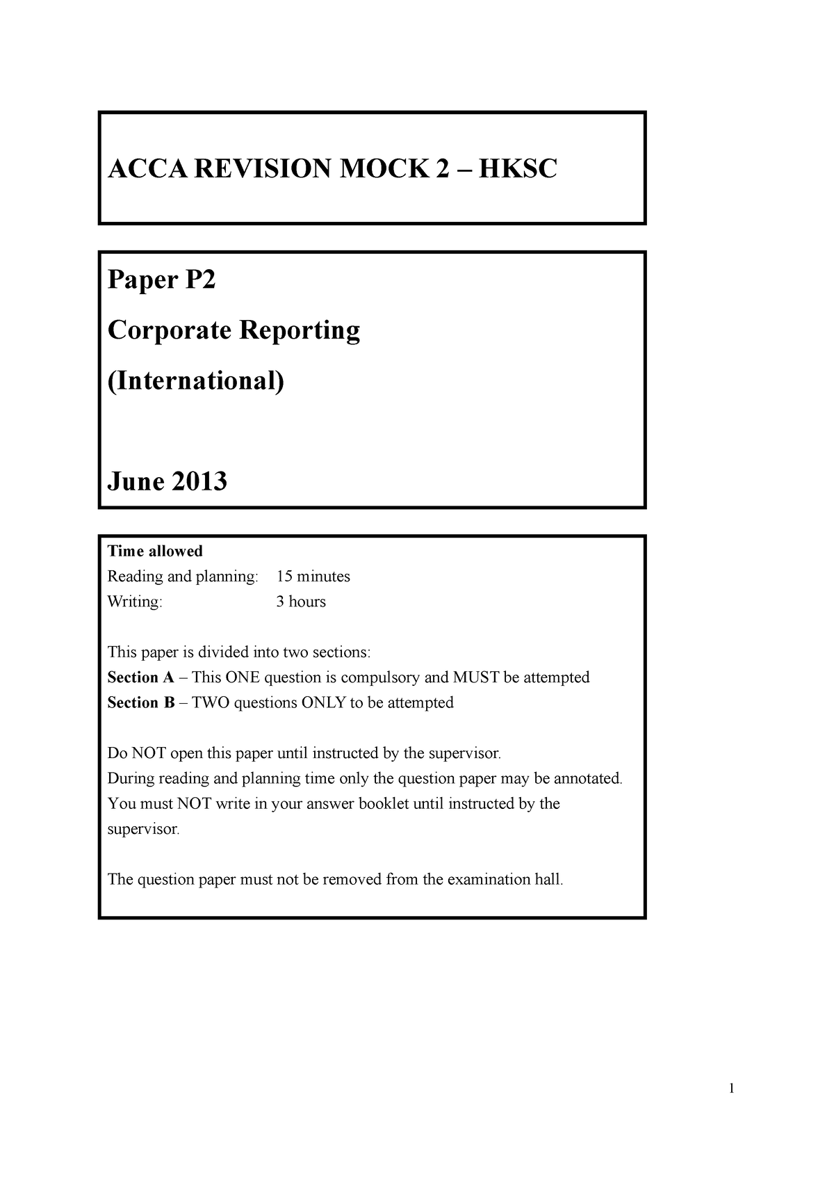 ACCA Revision MOCK Q-2 - ACCA REVISION MOCK 2 – HKSC Paper P Corporate ...