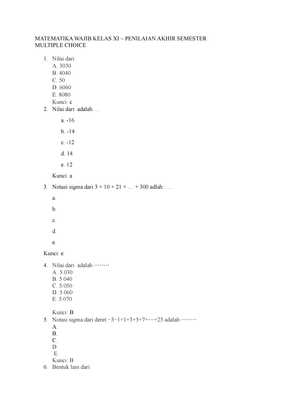 SOAL PAS Kelas Xi Semester Ganjil - MATEMATIKA WAJIB KELAS XI ...