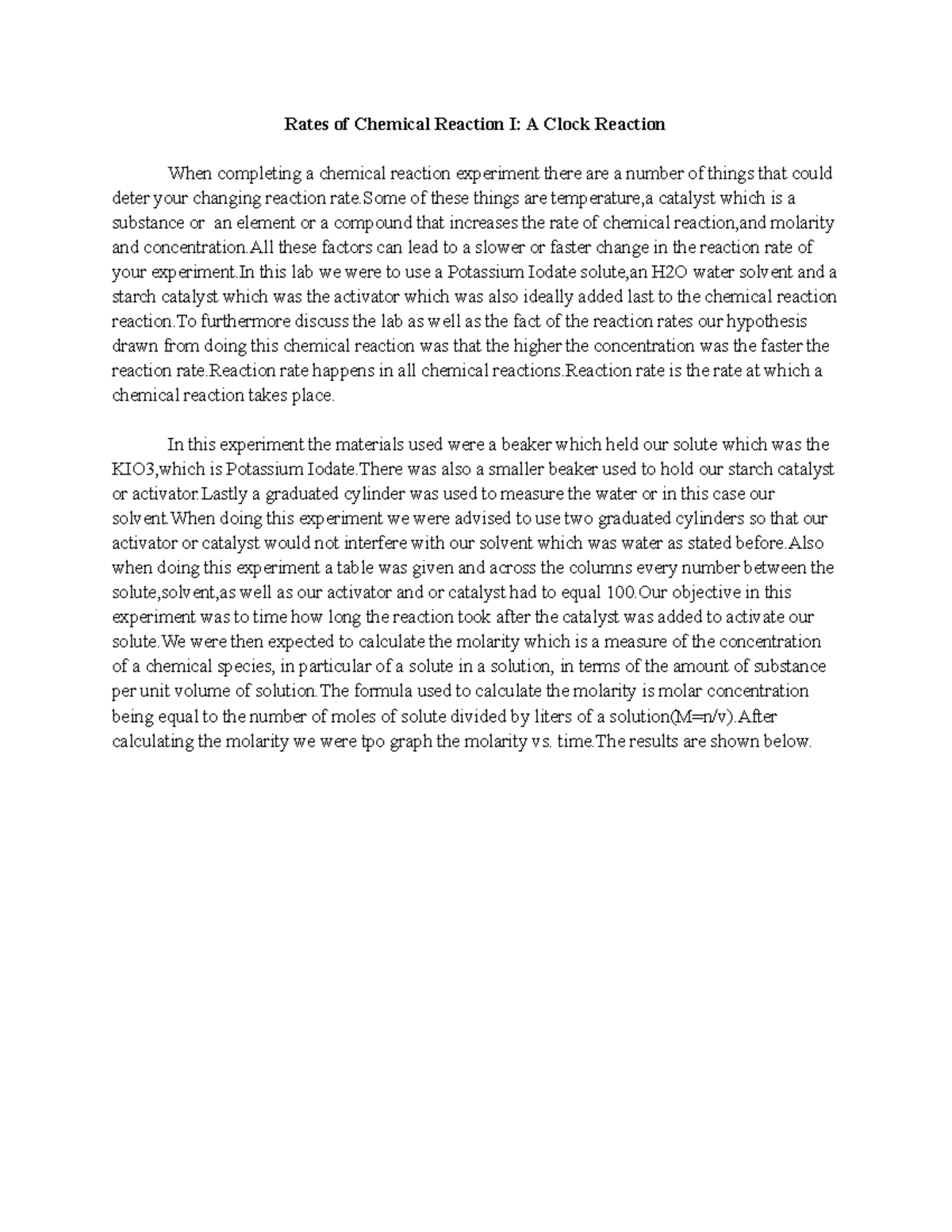Experiment 6 Rate of chemical reactions Rates of Chemical Reaction