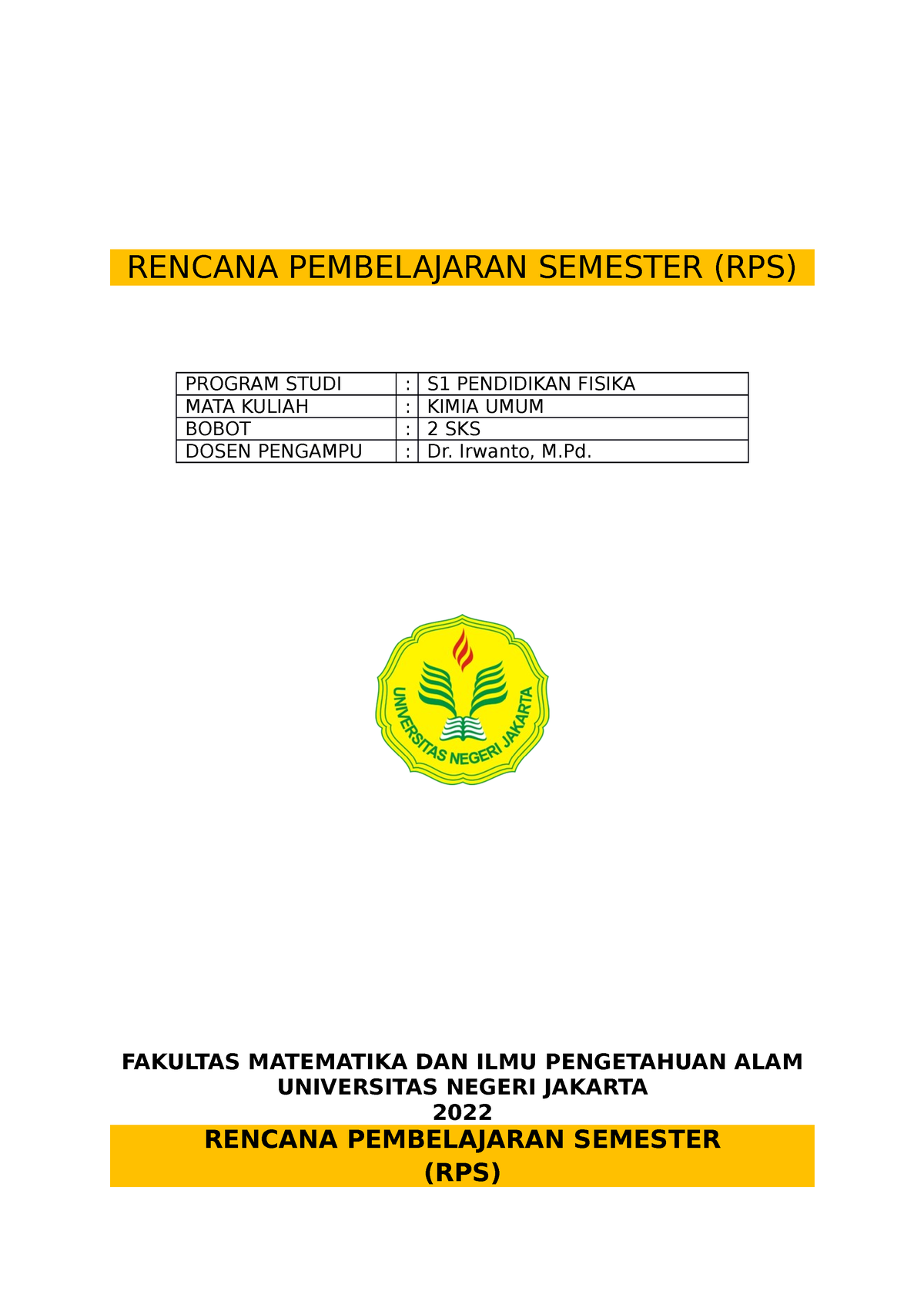 RPS Kimia UMUM Pendidikan Fisika - RENCANA PEMBELAJARAN SEMESTER (RPS ...