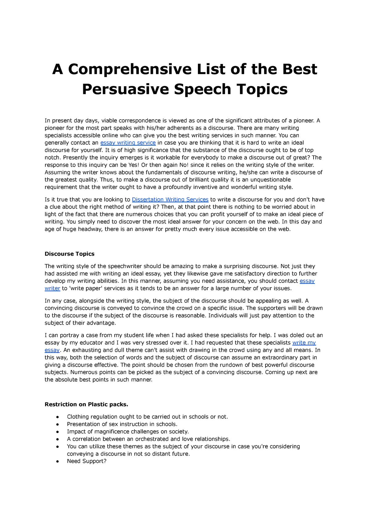 unique topics for persuasive speeches