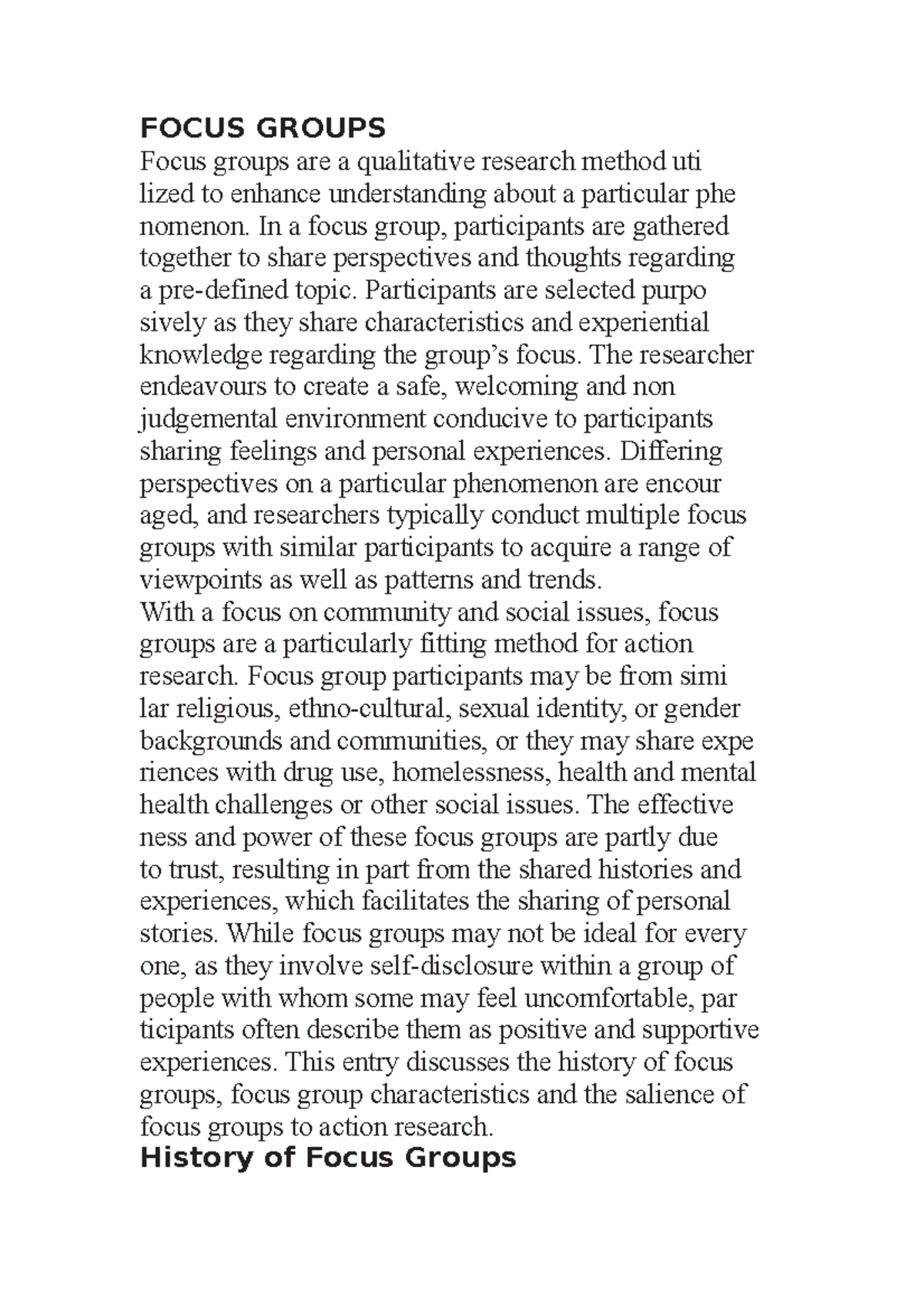 Focus Groups - FOCUS GROUPS Focus groups are a qualitative research ...