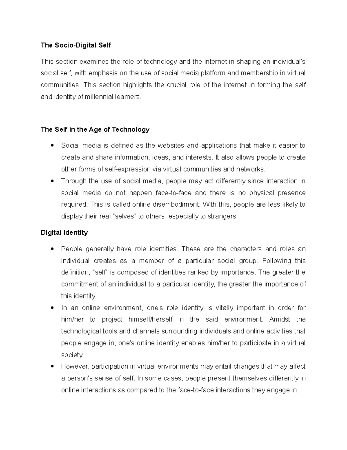 The Socio-Digital Self - The Socio-Digital Self This section examines ...