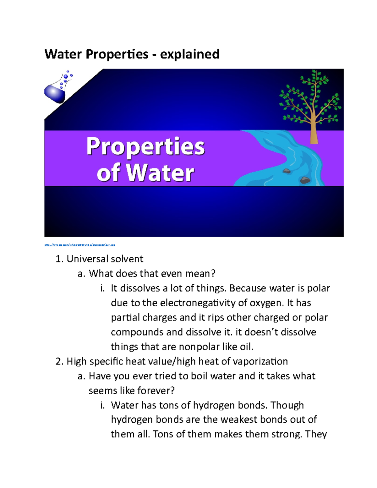 assignment of properties of water