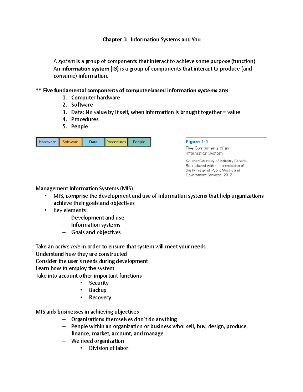 Chapter 1 - chap1 - Chapter 1: Information Systems and You A system is ...
