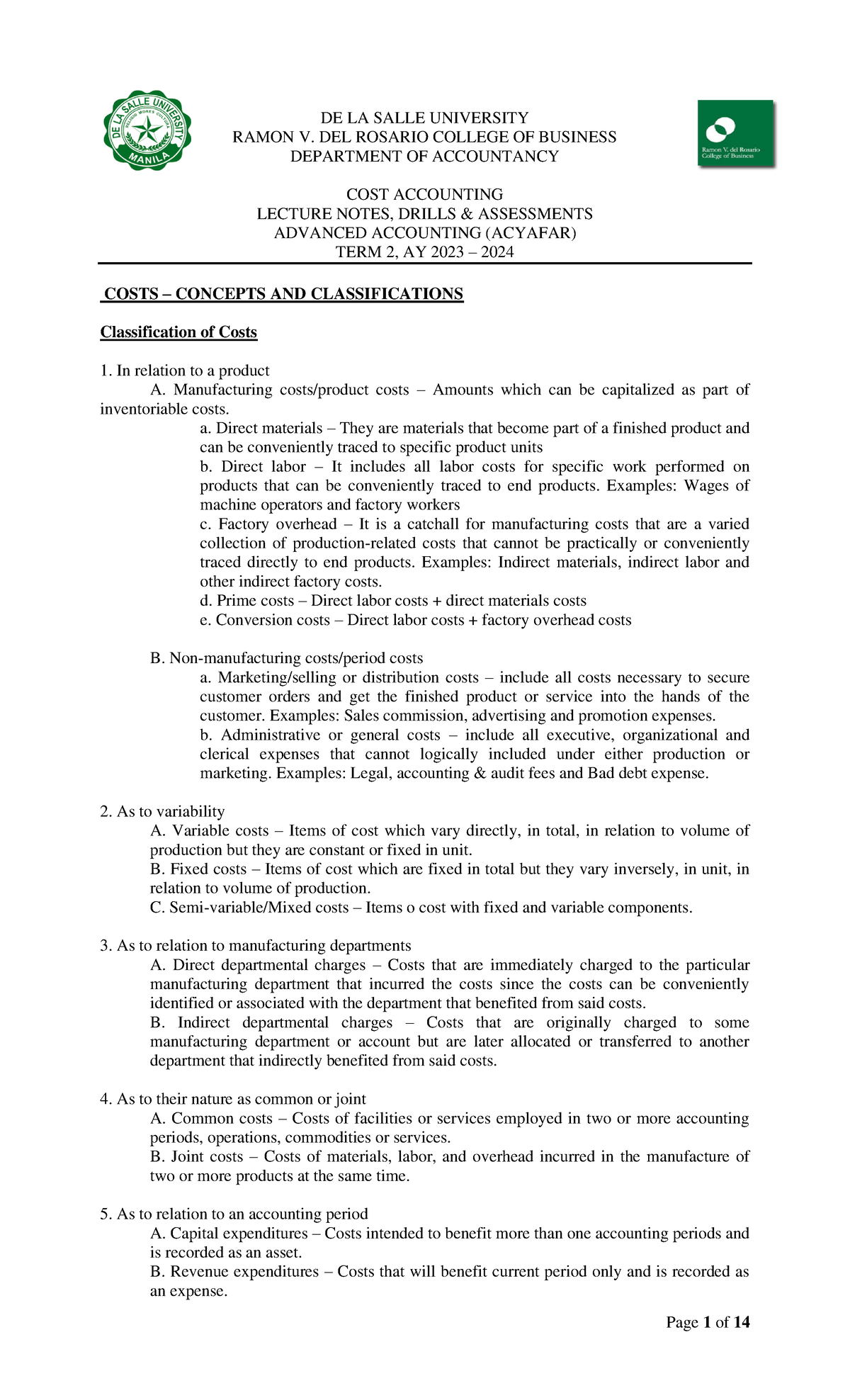 DLSU-AFAR-cost accounting-March 2024- Students'COPY - DE LA SALLE ...