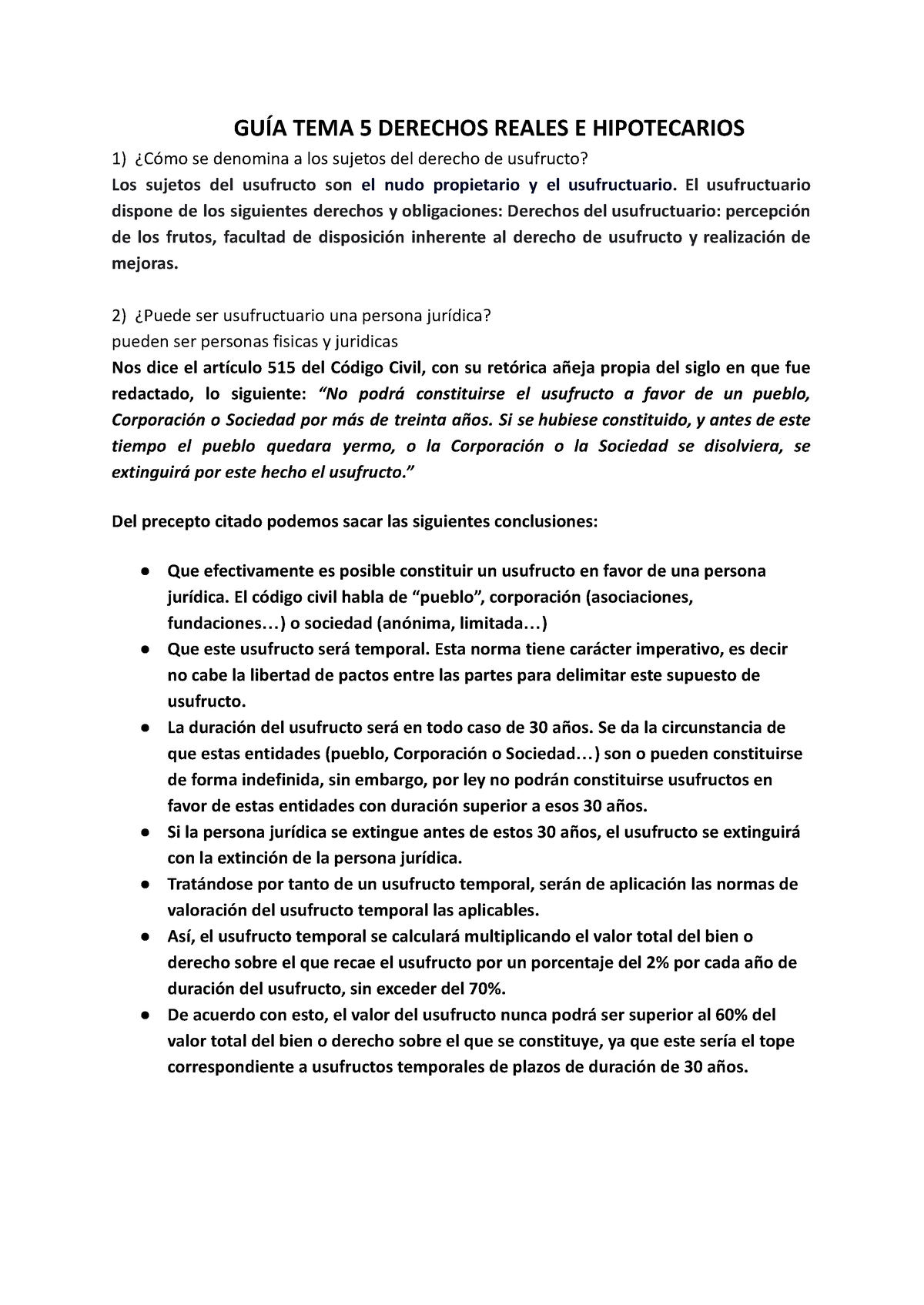 GUIA Y Práctica TEMA 5 Derechosreales - GUÍA TEMA 5 DERECHOS REALES E ...