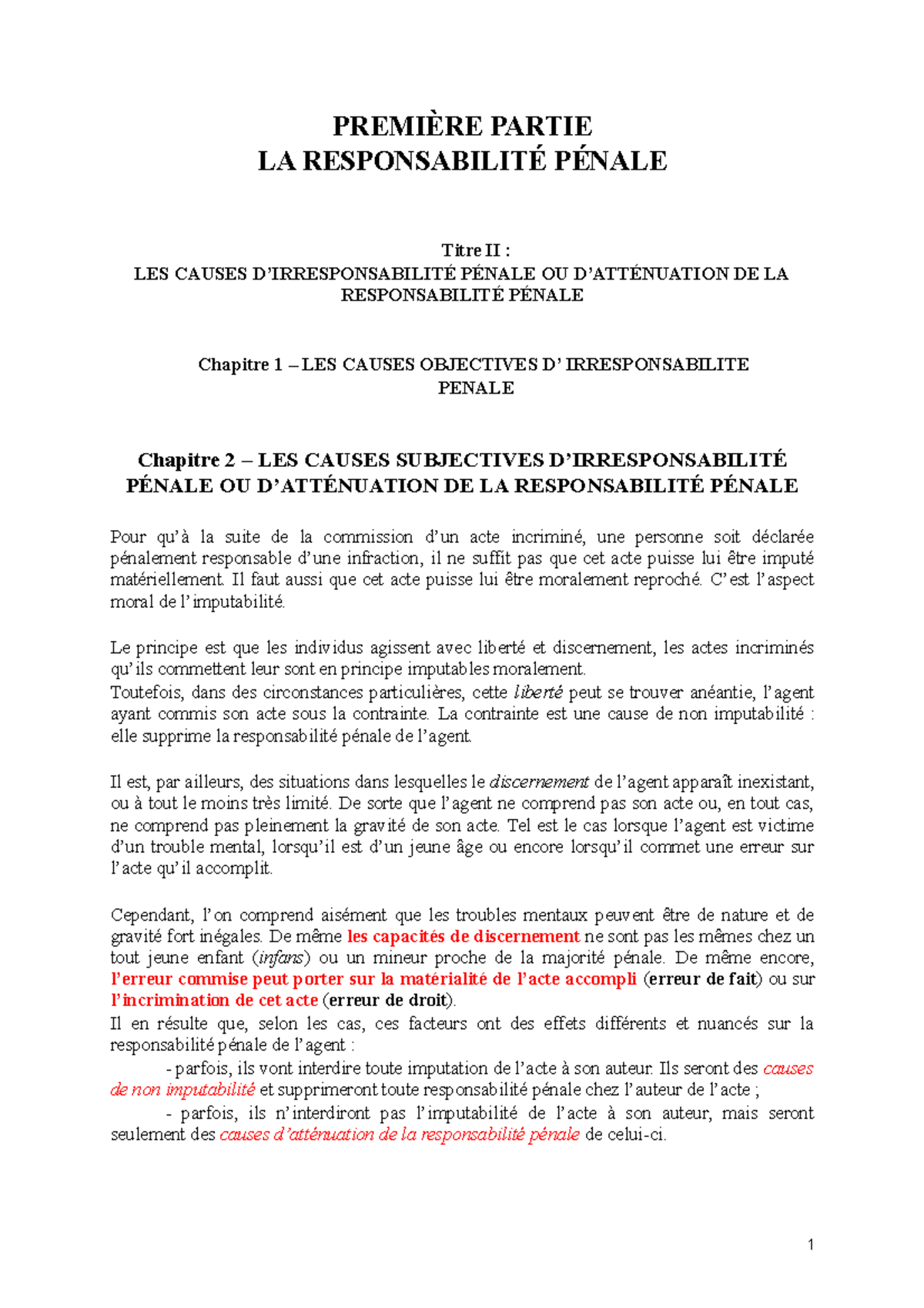 Cause Subjective D'irresponsabilité Pénale www.studocu.com