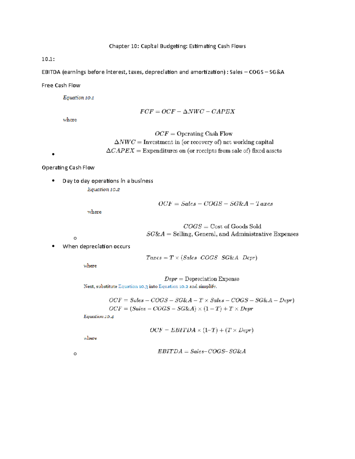 Chapter 10 - Chapter 10: Capital Budgeting: Estimating Cash Flows 10 ...