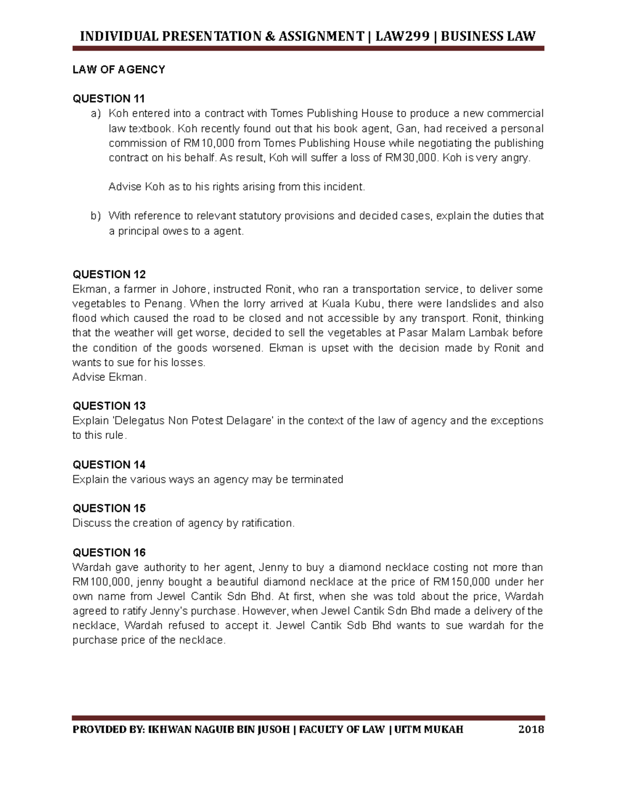 LAW299 CHAPTER 2 - Tutorial Law Of Agency - INDIVIDUAL PRESENTATION ...